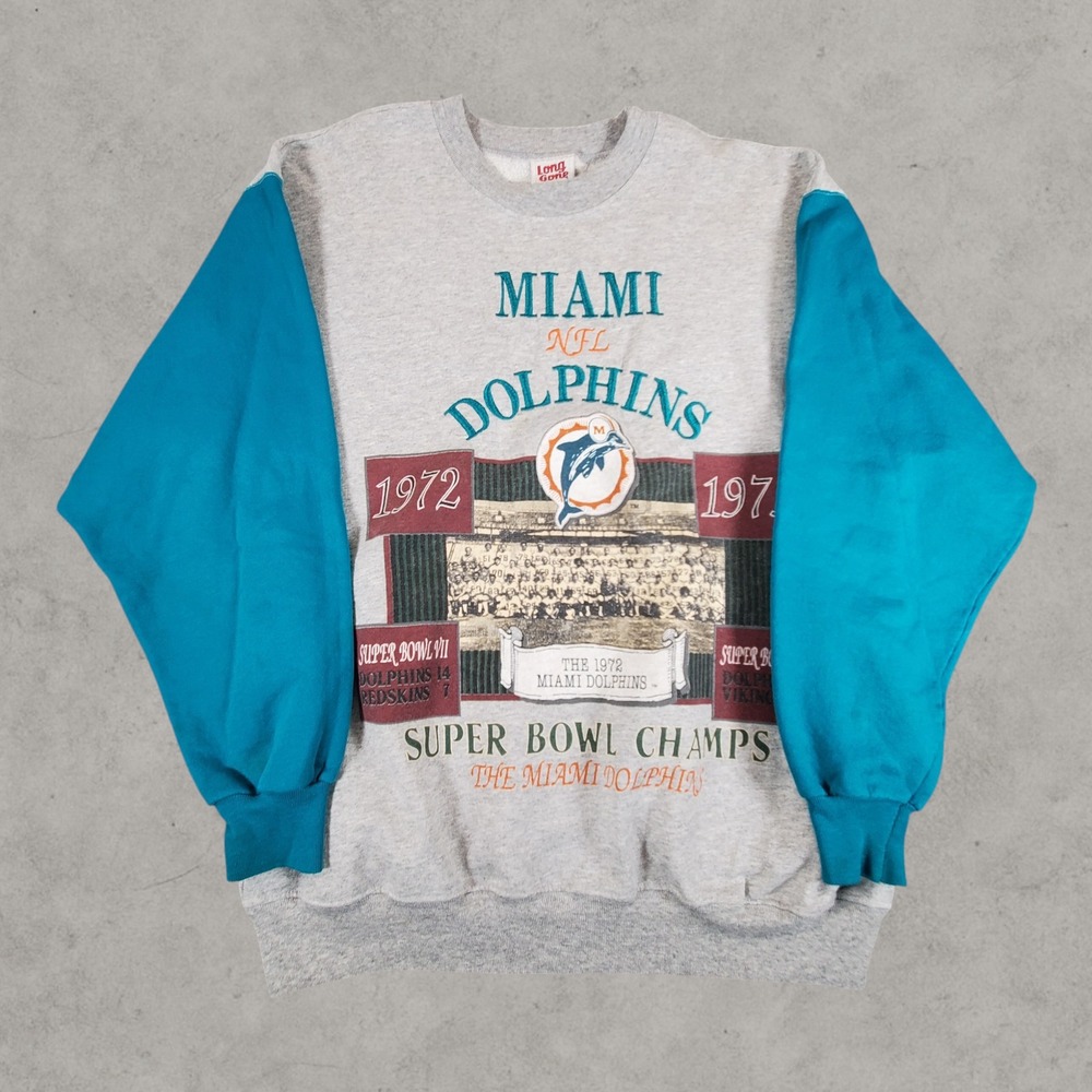 Vintage Miami Dolphins Sweatshirt Men XL Gray 1972 1973 Super Bowl Champs 90s